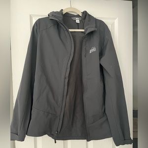 REI Co-op brand hooded fleece lined rain jacket